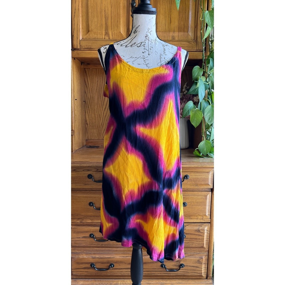 OK MIKE Tie Dye Coverup Dress Womens One Size Rayon Boho Festival Psychedelic